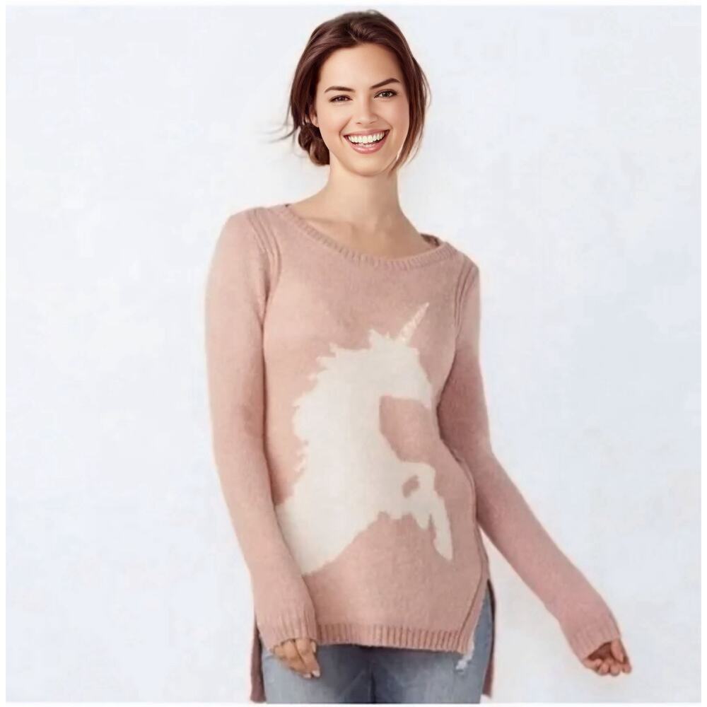 LC Lauren Conrad Women's Pink Bling Unicorn Sweater Size Small‎ Pullover